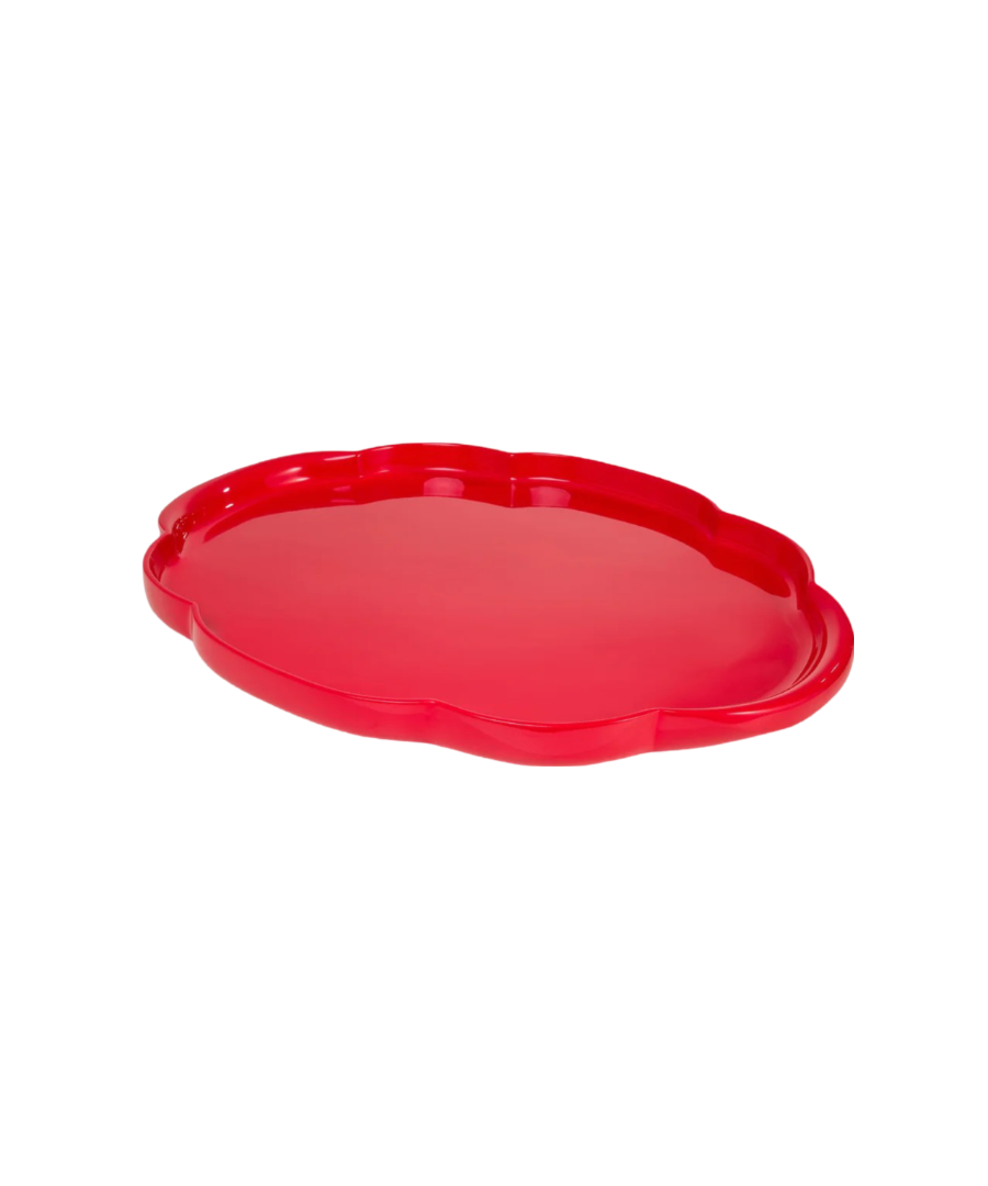 Oval Scalloped Tray - Red