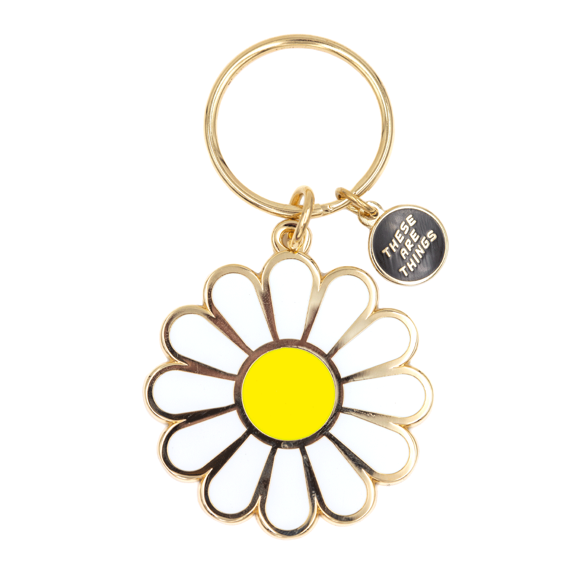 White Daisy Enamel Keychain
