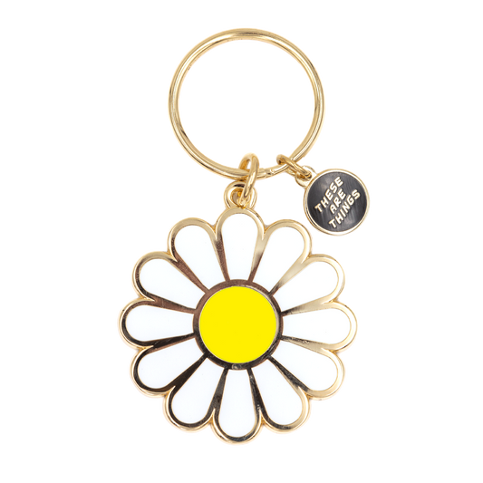 White Daisy Enamel Keychain