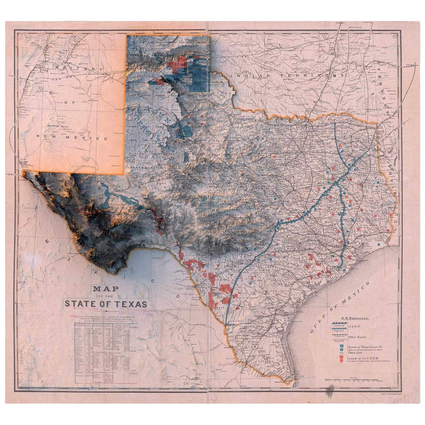 1887 State of Texas Map Print