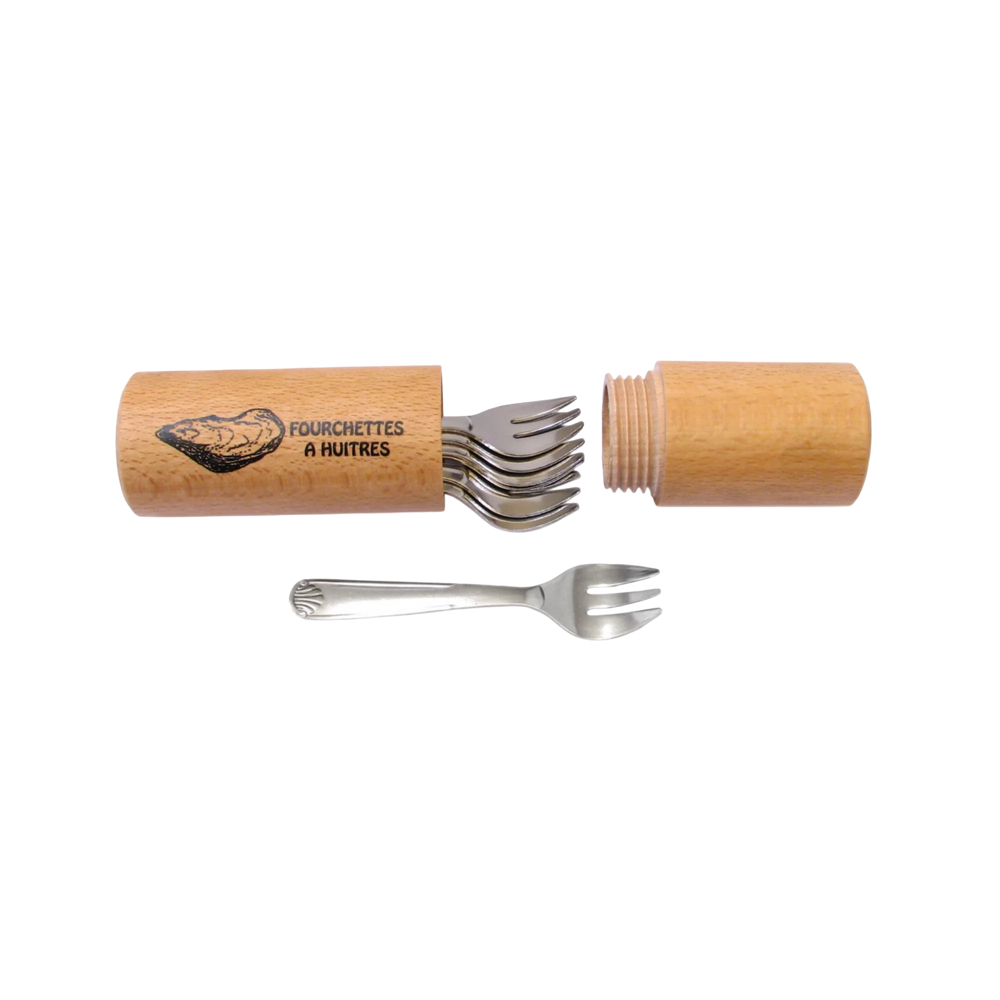 Set of 6 Oyster Forks in Beechwood Case