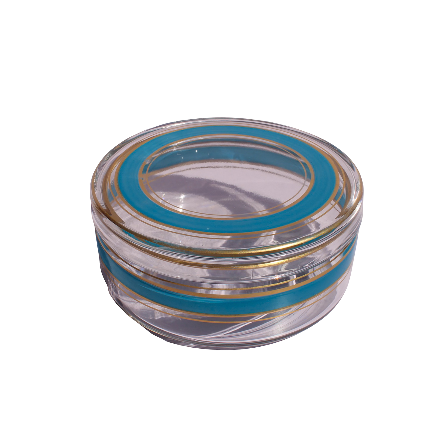 Round Glass Box with Blue & Gold Stripes