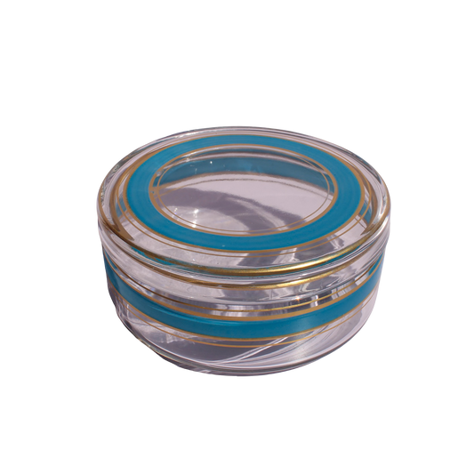 Round Glass Box with Blue & Gold Stripes