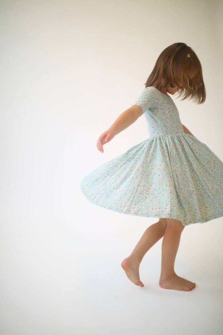 Short Sleeve Twirl Dress - Bella Blue Floral