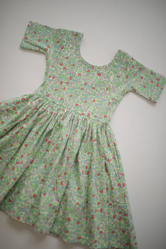 Short Sleeve Twirl Dress - Spring Green Floral