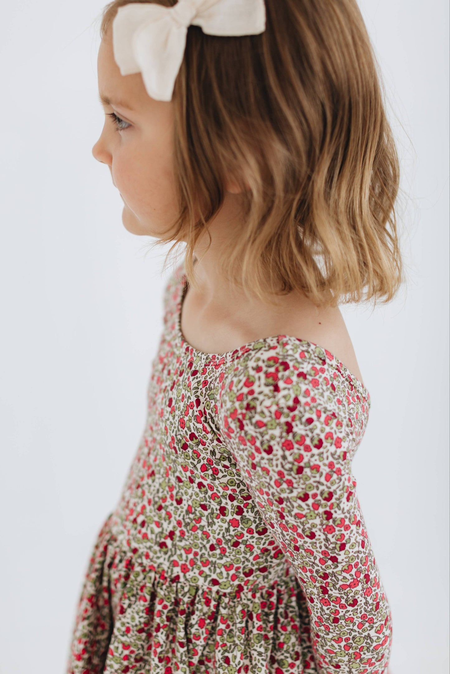 Three-Quarter Sleeve Twirl Dress - Crimson Flora