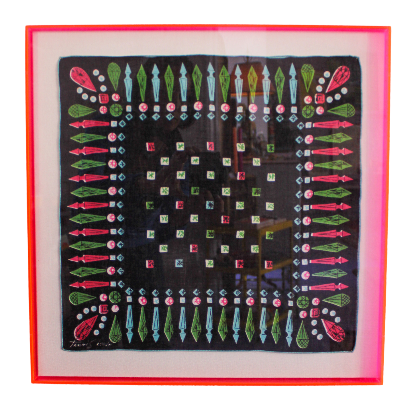 Framed Mid Century Handkerchief - "Jewels"