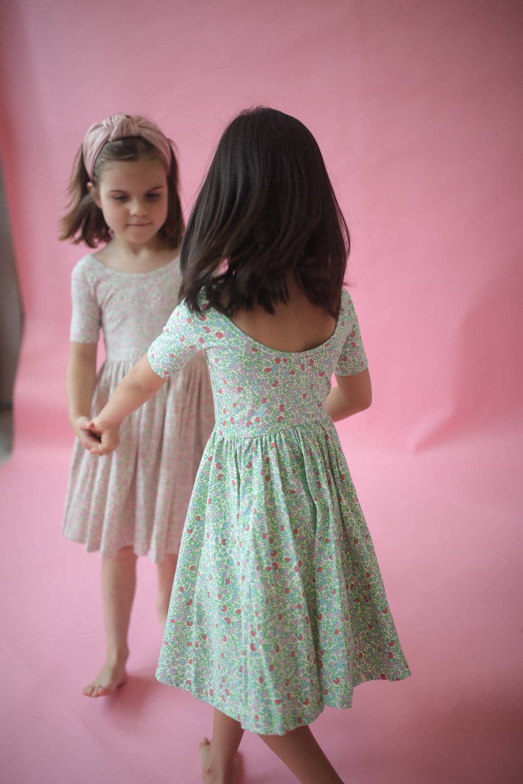 Short Sleeve Twirl Dress - Spring Green Floral