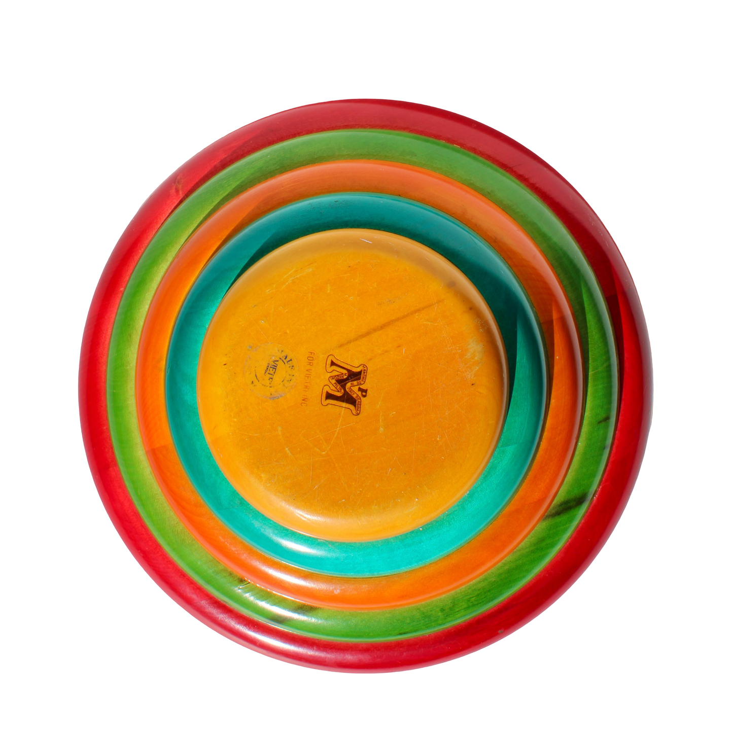 Manzoni Pietro Vintage Italian Multi Color Ring Wooden Salad Bowl