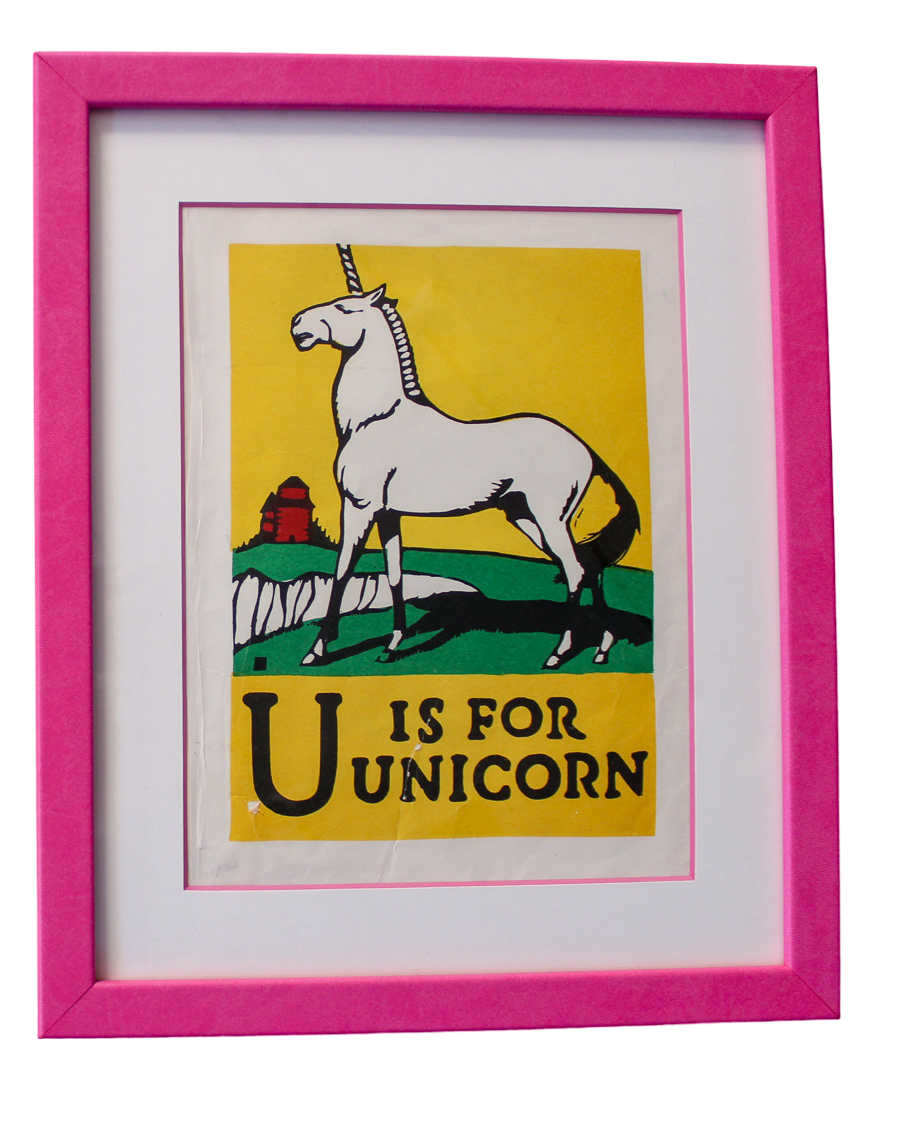 Framed "U is for Unicorn" from First Edition (1923) ABC Book by C.B. Falls