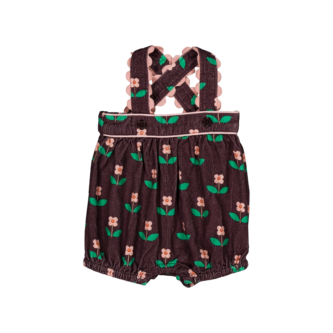Balloon Baby Overall Short - Flora Chocolate