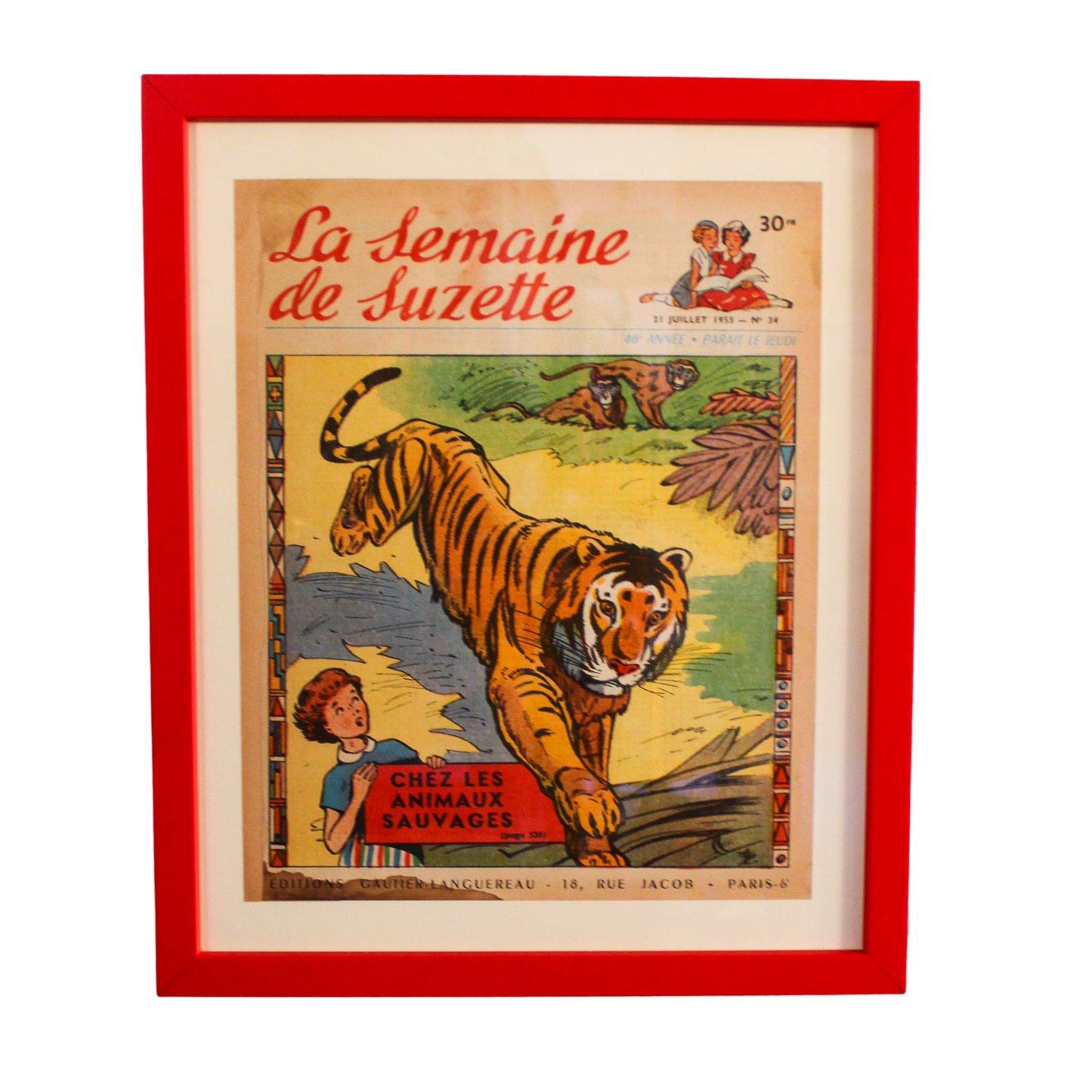 Framed 1955 La Semaine de Suzette Magazine Cover - No. 34, "Tiger"