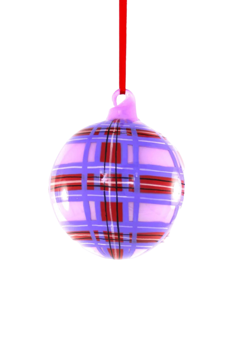 Purple Plaid Bauble Ornament