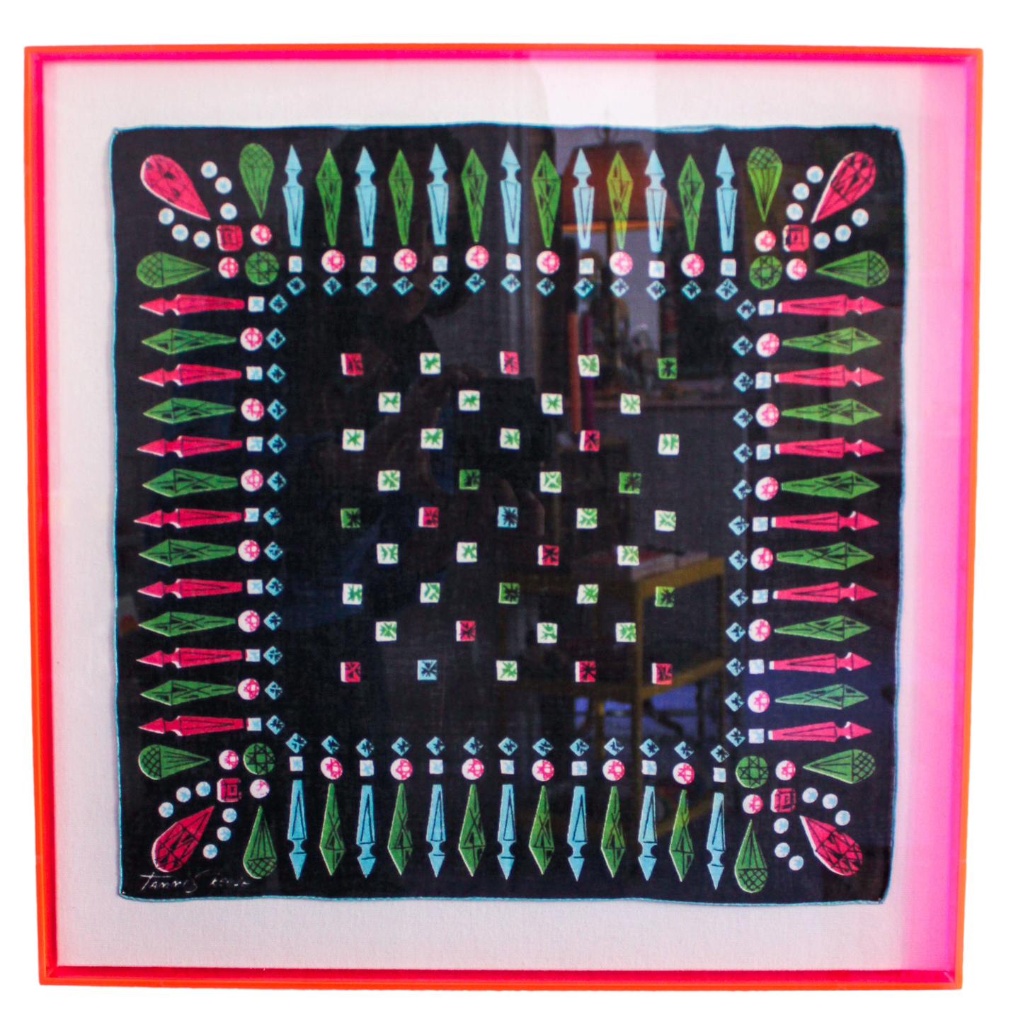 Framed Mid Century Handkerchief - "Jewels"