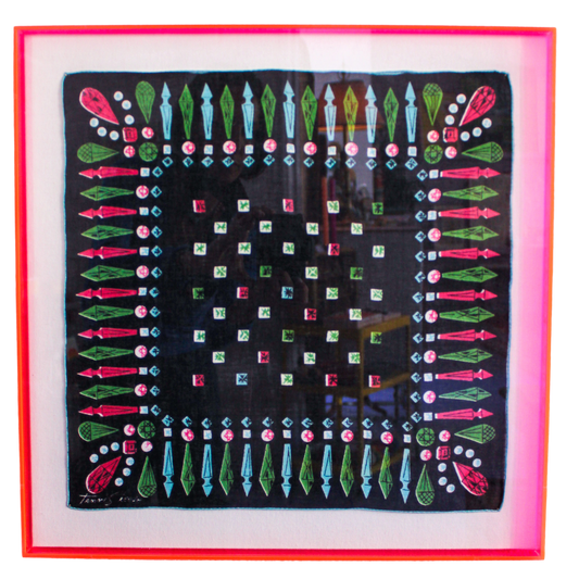 Framed Mid Century Handkerchief -  "Jewels"