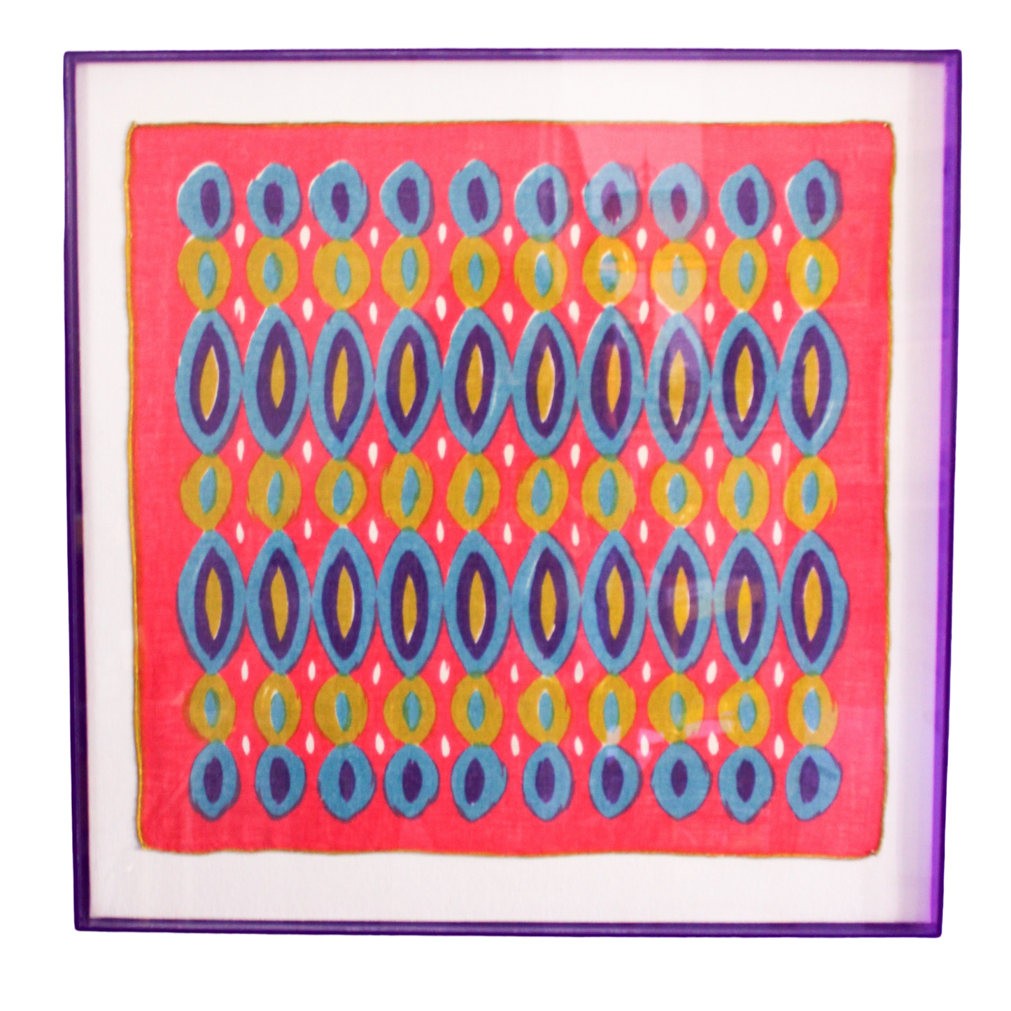 Framed Mid Century Handkerchief - "Hot Pink Circles"