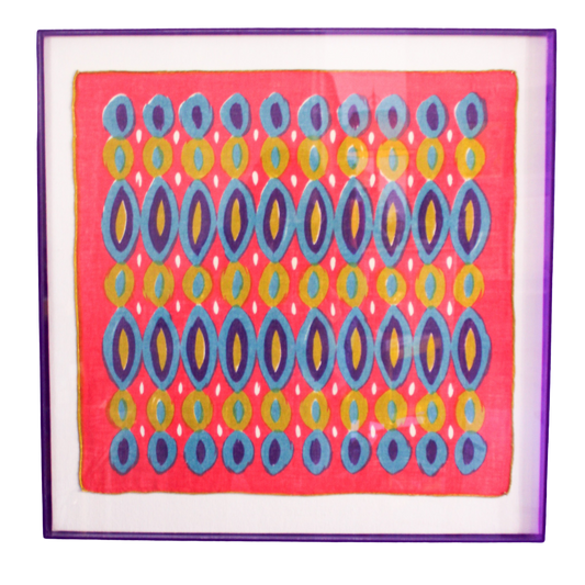 Framed Mid Century Handkerchief - "Hot Pink Circles"