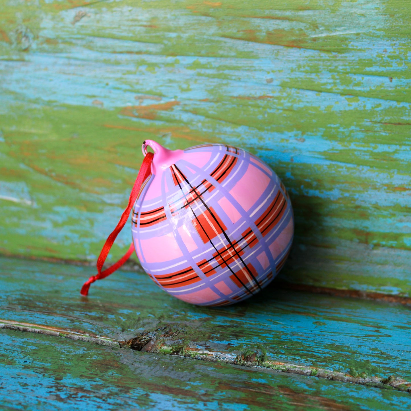 Purple Plaid Bauble Ornament