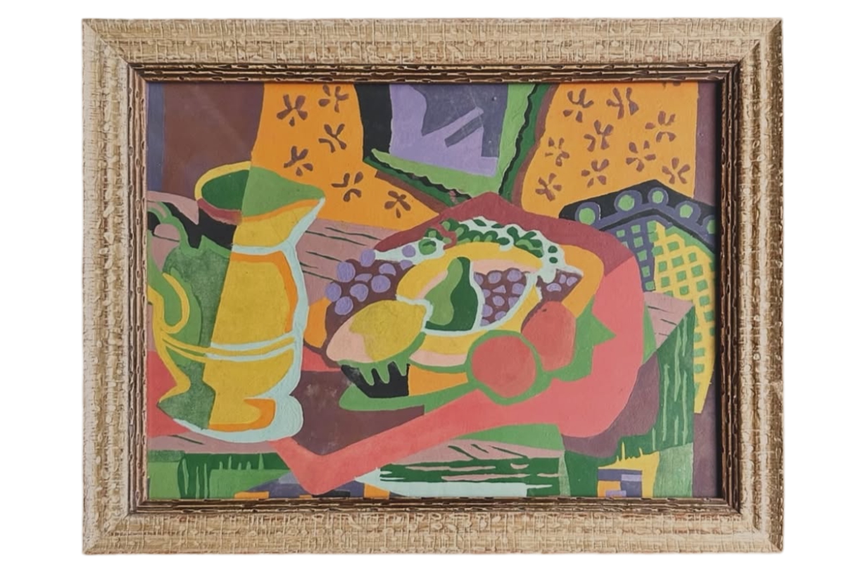 Modernist Still Life Painting on Canvas in Vintage Frame