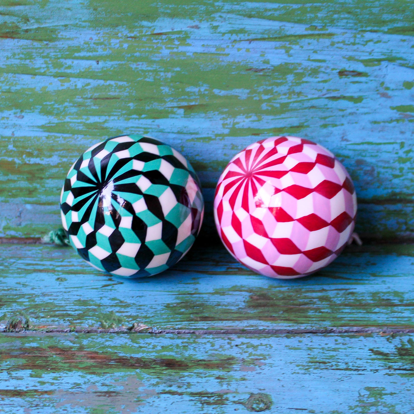 Hand Painted Tumbling Block Bauble Ornament
