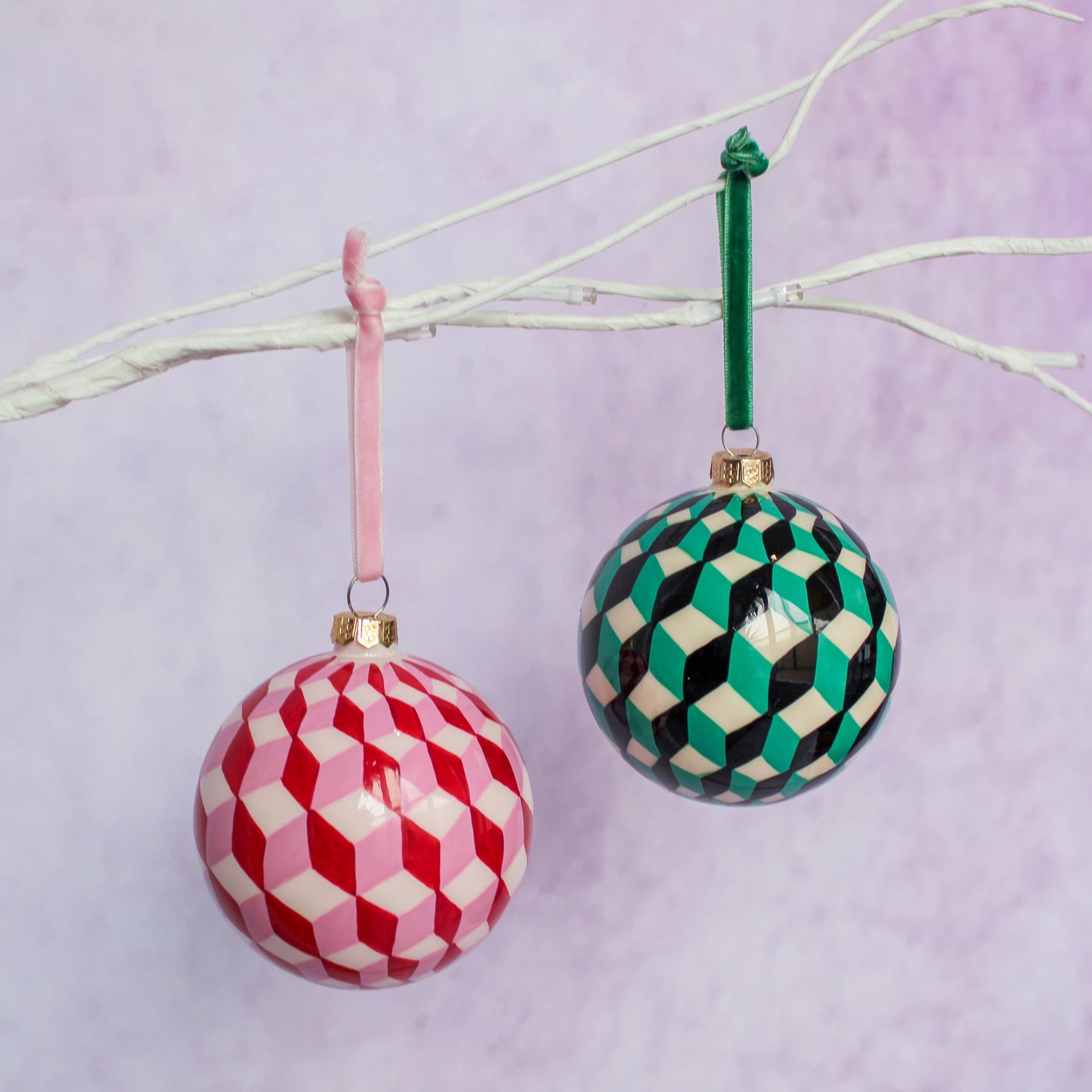 Hand Painted Tumbling Block Bauble Ornament