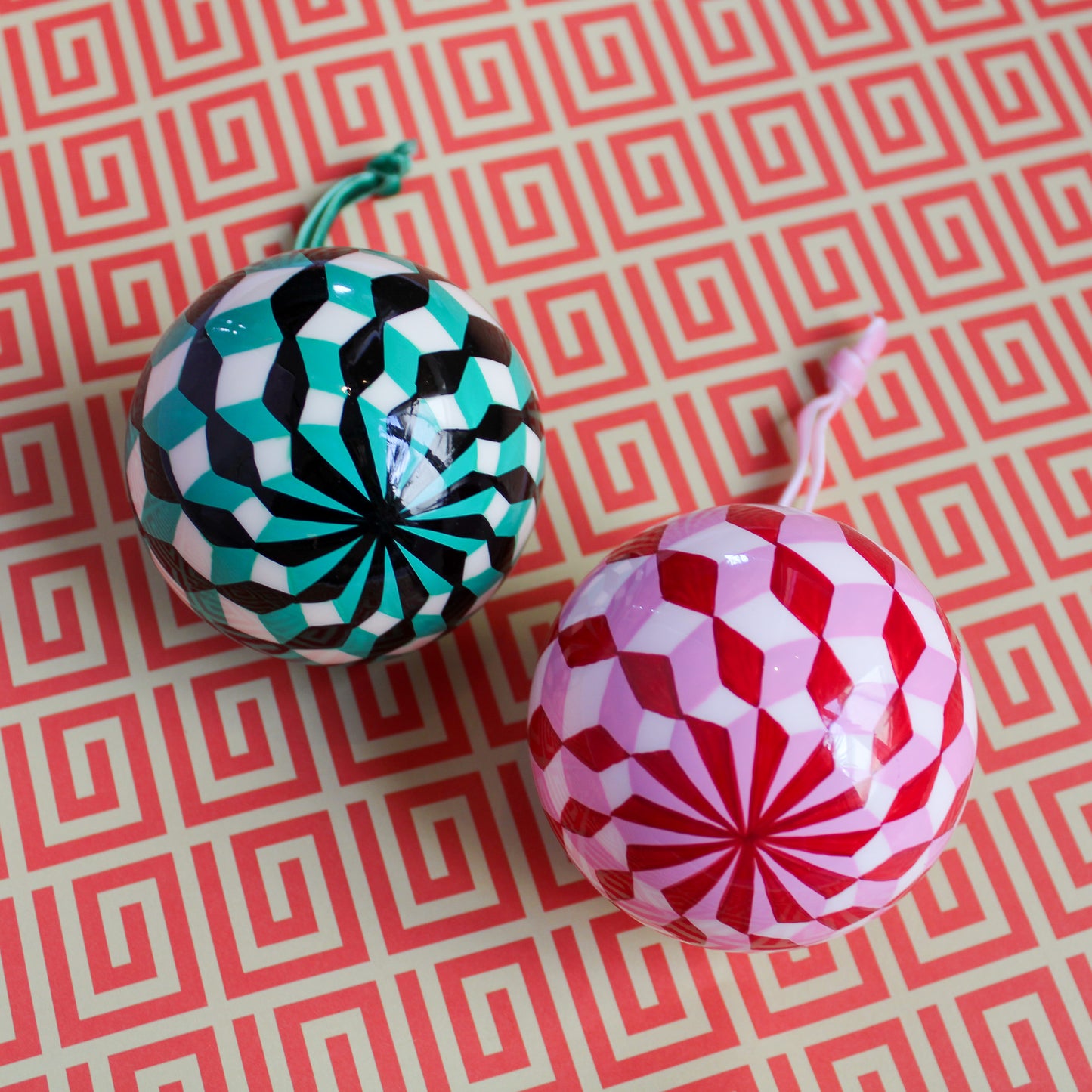 Hand Painted Tumbling Block Bauble Ornament