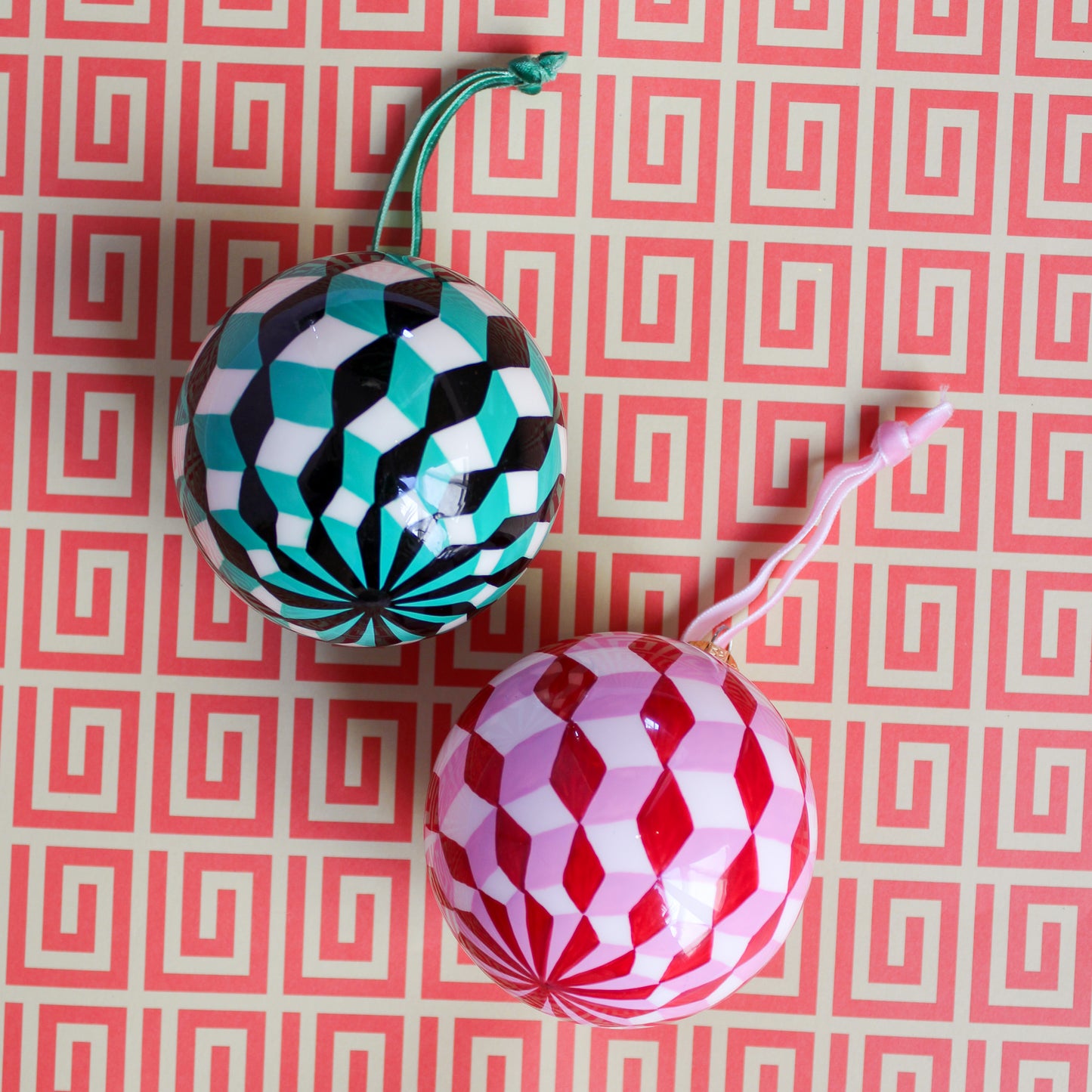 Hand Painted Tumbling Block Bauble Ornament
