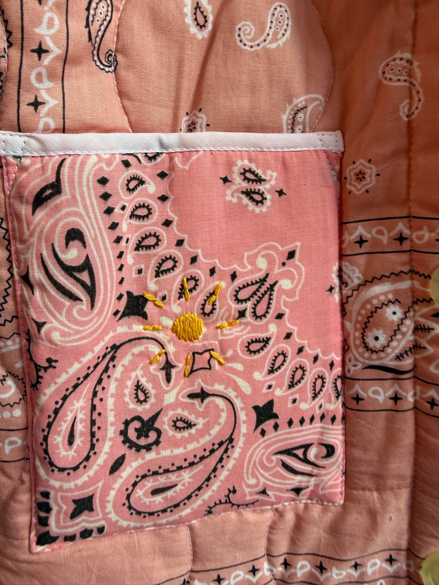 One of a Kind Quilted Bandana Jacket - Pink No. 209 (Sun & Hearts)