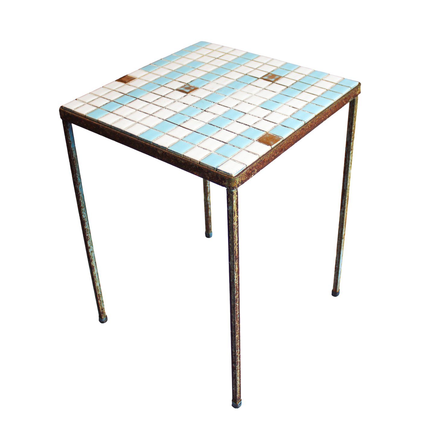 Blue and White Tile Top Mini Side Table