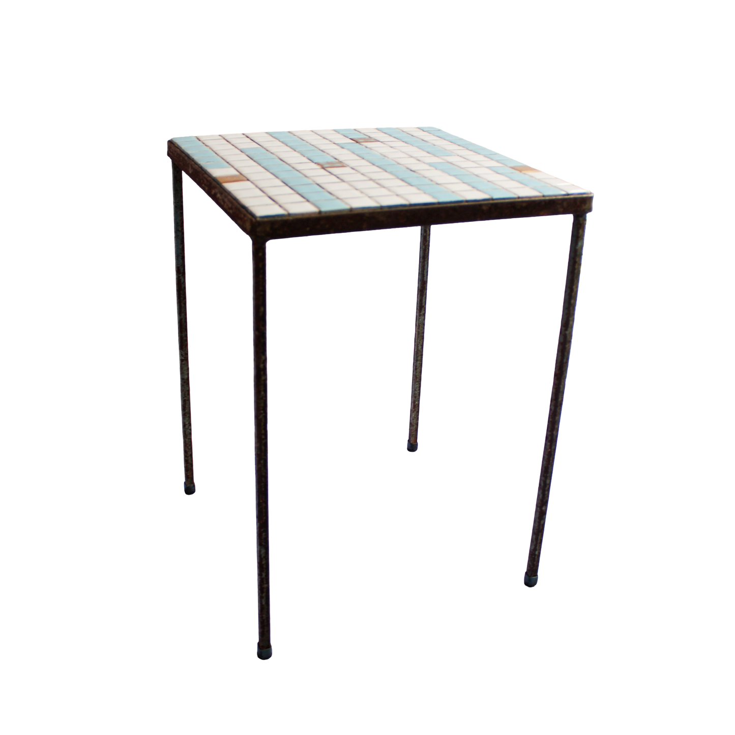 Blue and White Tile Top Mini Side Table