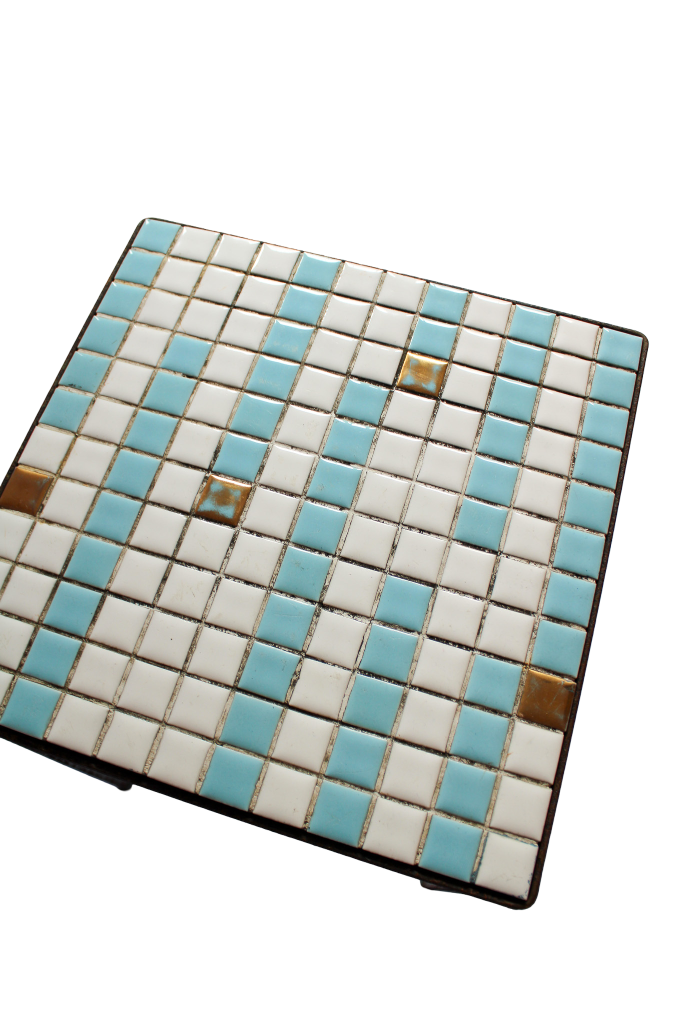 Blue and White Tile Top Mini Side Table