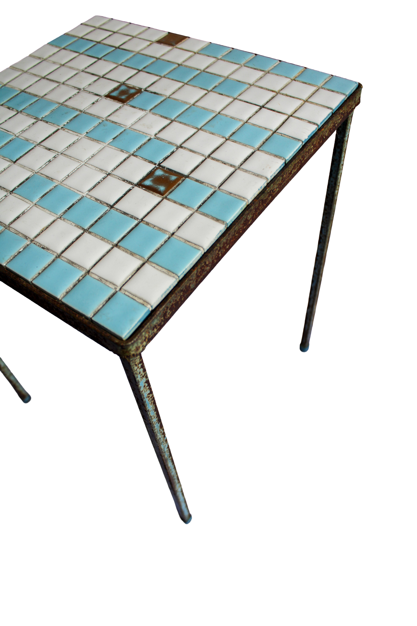 Blue and White Tile Top Mini Side Table