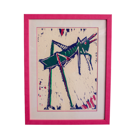 Framed "La Sauterelle" Woodcut Print by Bernard Lorjou, 1965