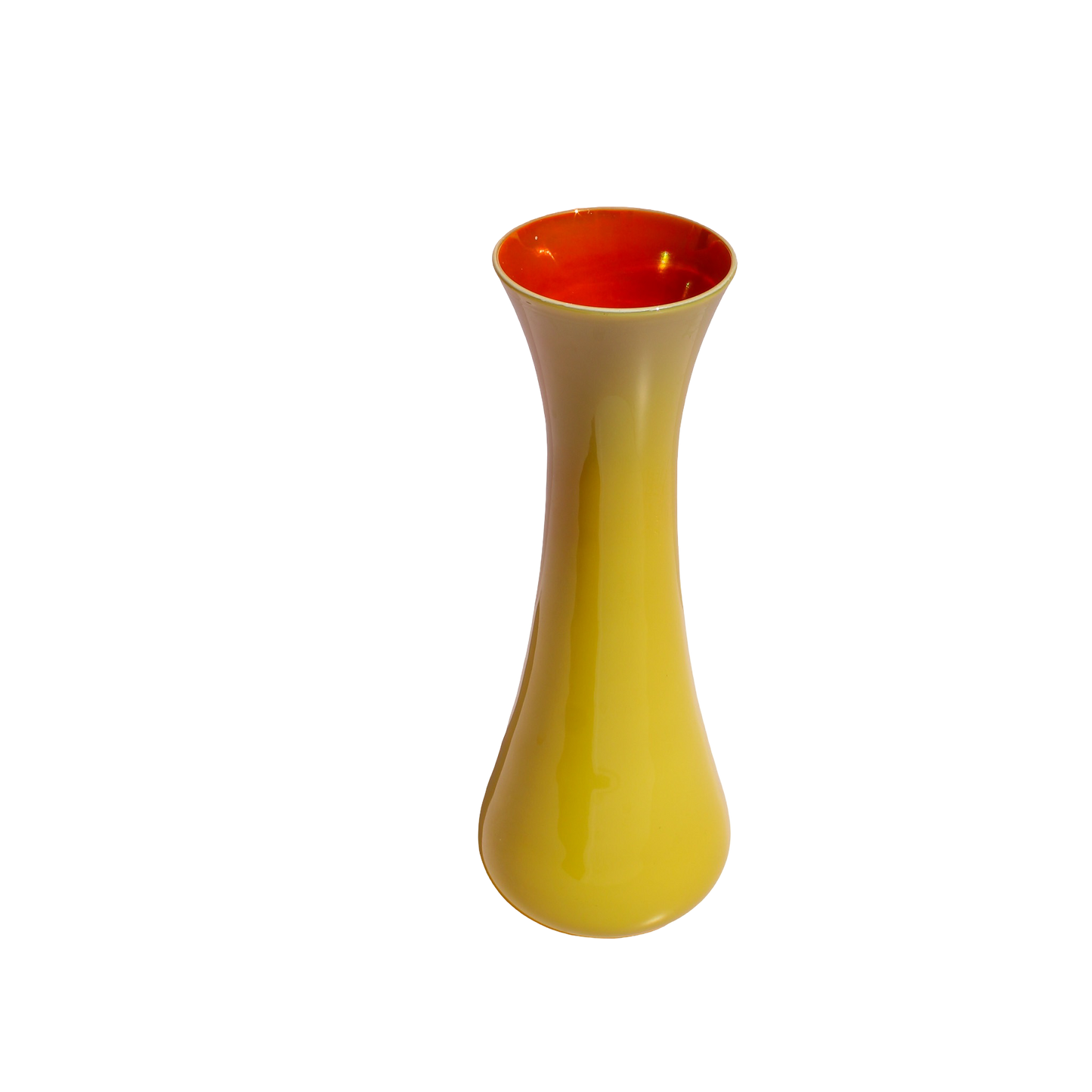 Mid Century Yellow Glass Vase with Orange Interior