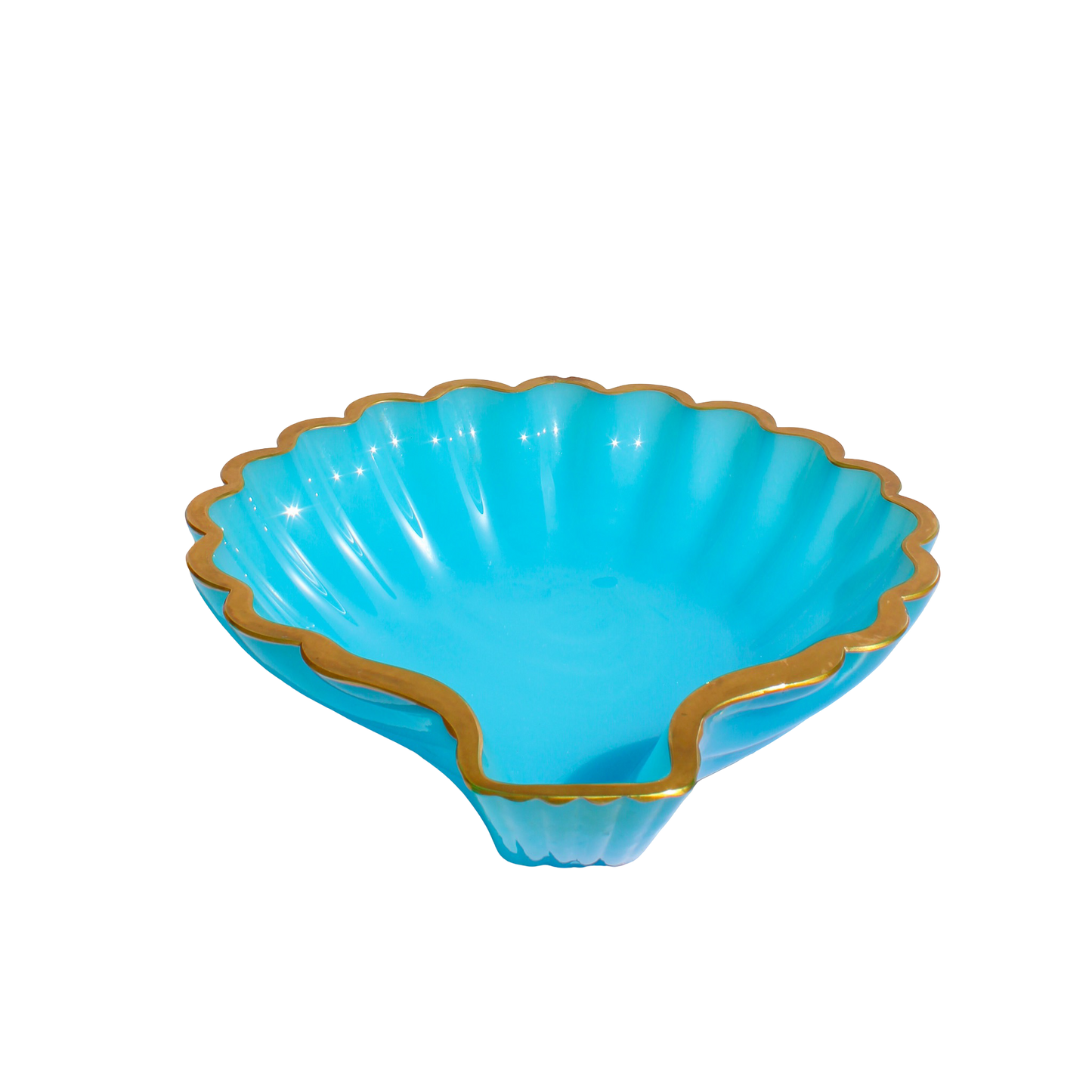 Blue Murano Glass Giant Shell Dish with Gold Rim