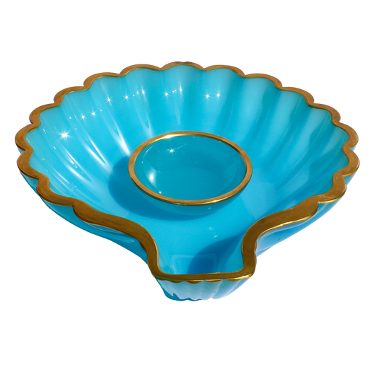 Blue Murano Glass Giant Shell Dish with Gold Rim