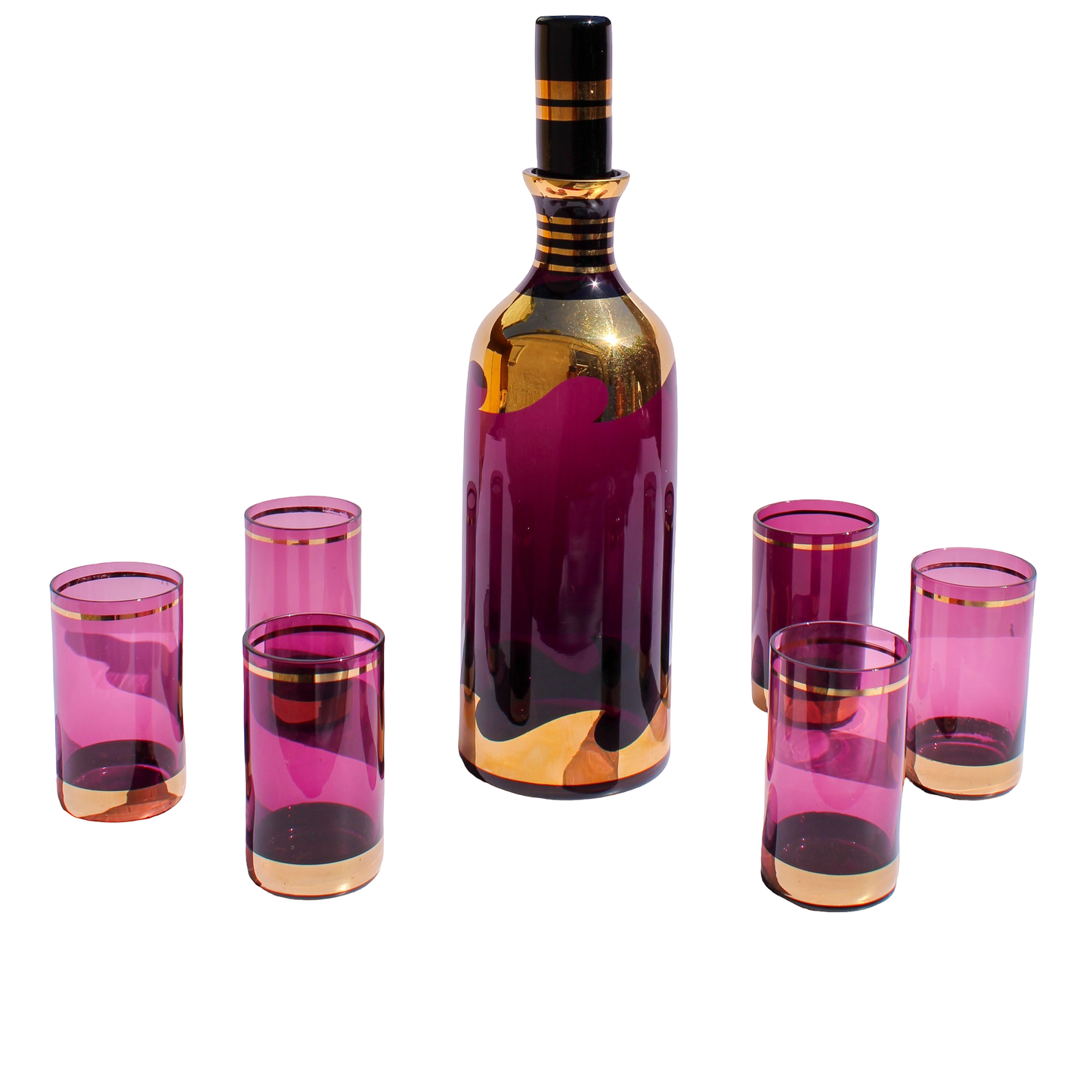 Purple and Gold Glass Decanter Set