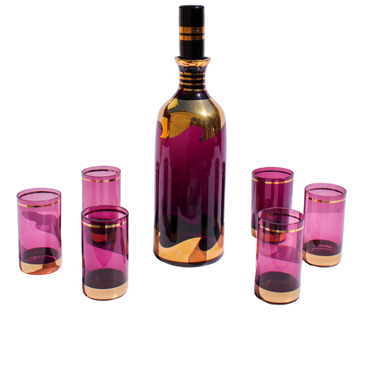 Purple and Gold Glass Decanter Set