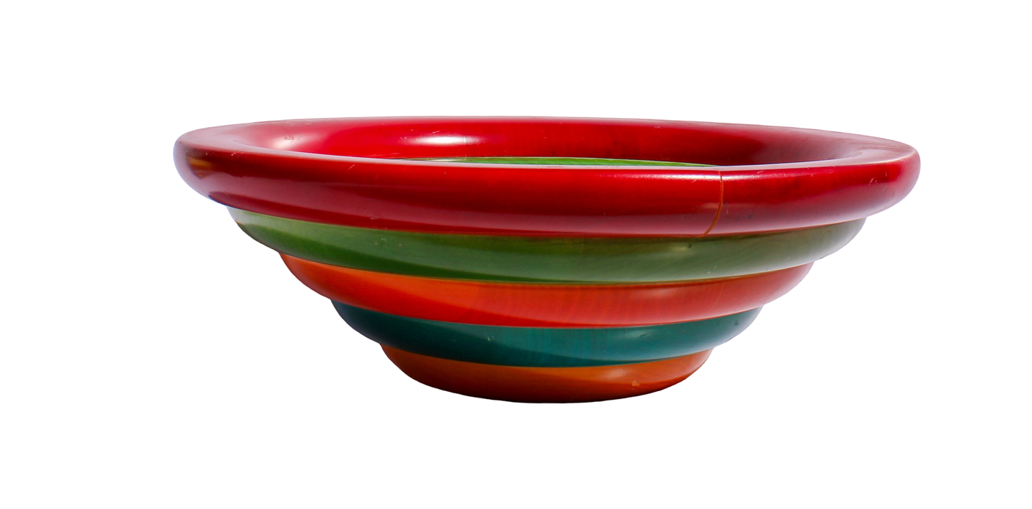 Manzoni Pietro Vintage Italian Multi Color Ring Wooden Salad Bowl
