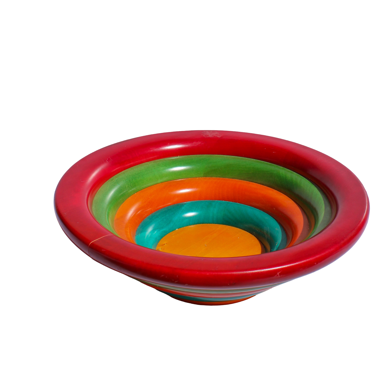 Manzoni Pietro Vintage Italian Multi Color Ring Wooden Salad Bowl