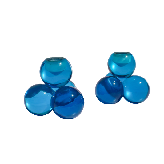 MCM Blue Acrylic Sphere Candleholders Set of 2