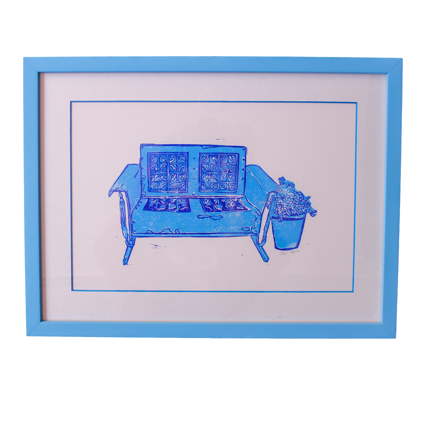 Framed "Blue Garden Chair" Print by Olivia Vannucci