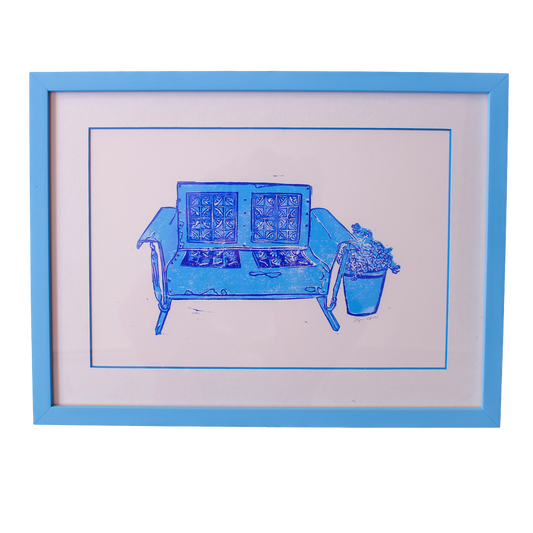 Framed "Blue Garden Chair" Print by Olivia Vannucci