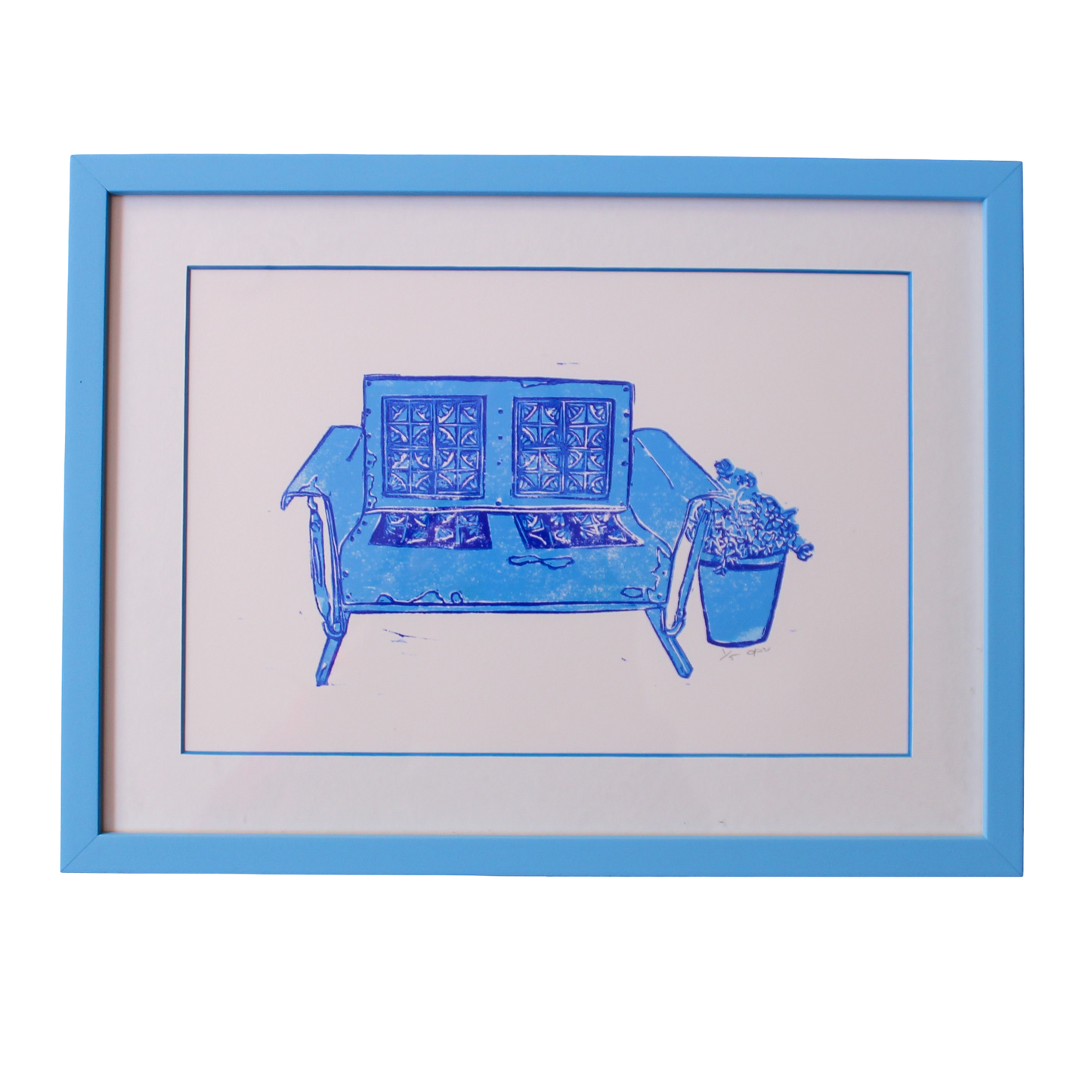 Framed "Blue Garden Chair" Print by Olivia Vannucci