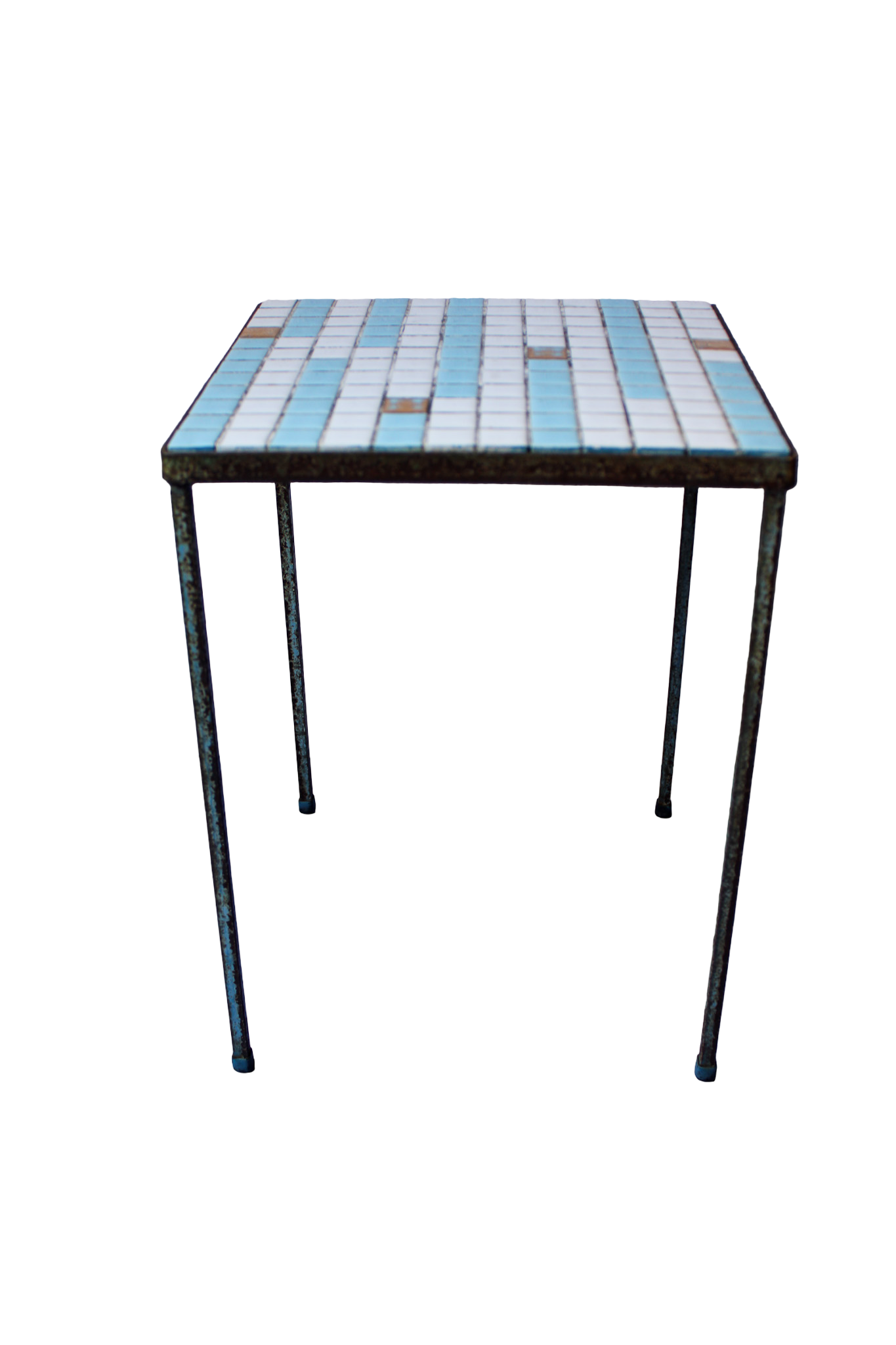 Blue and White Tile Top Mini Side Table