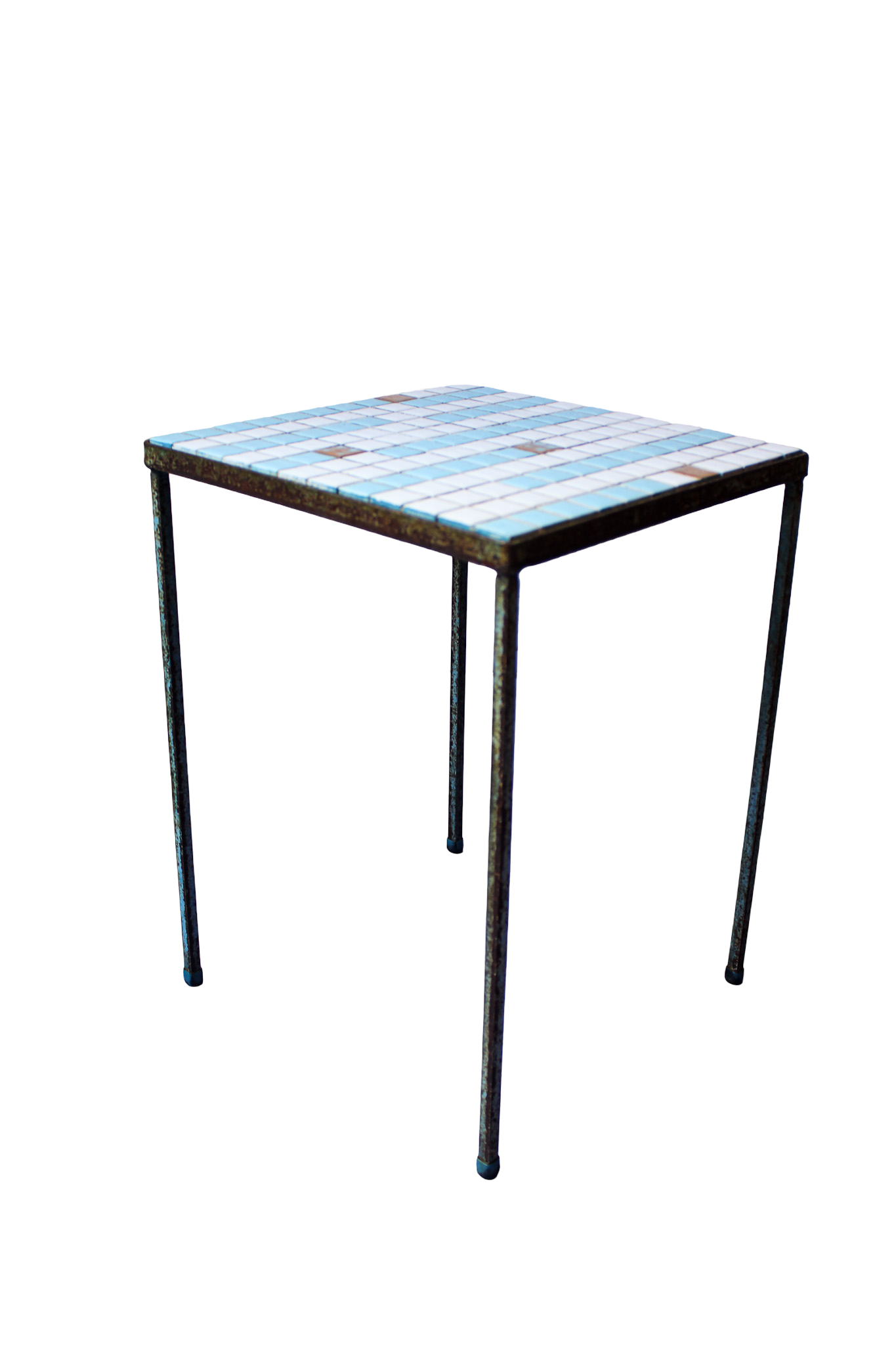 Blue and White Tile Top Mini Side Table