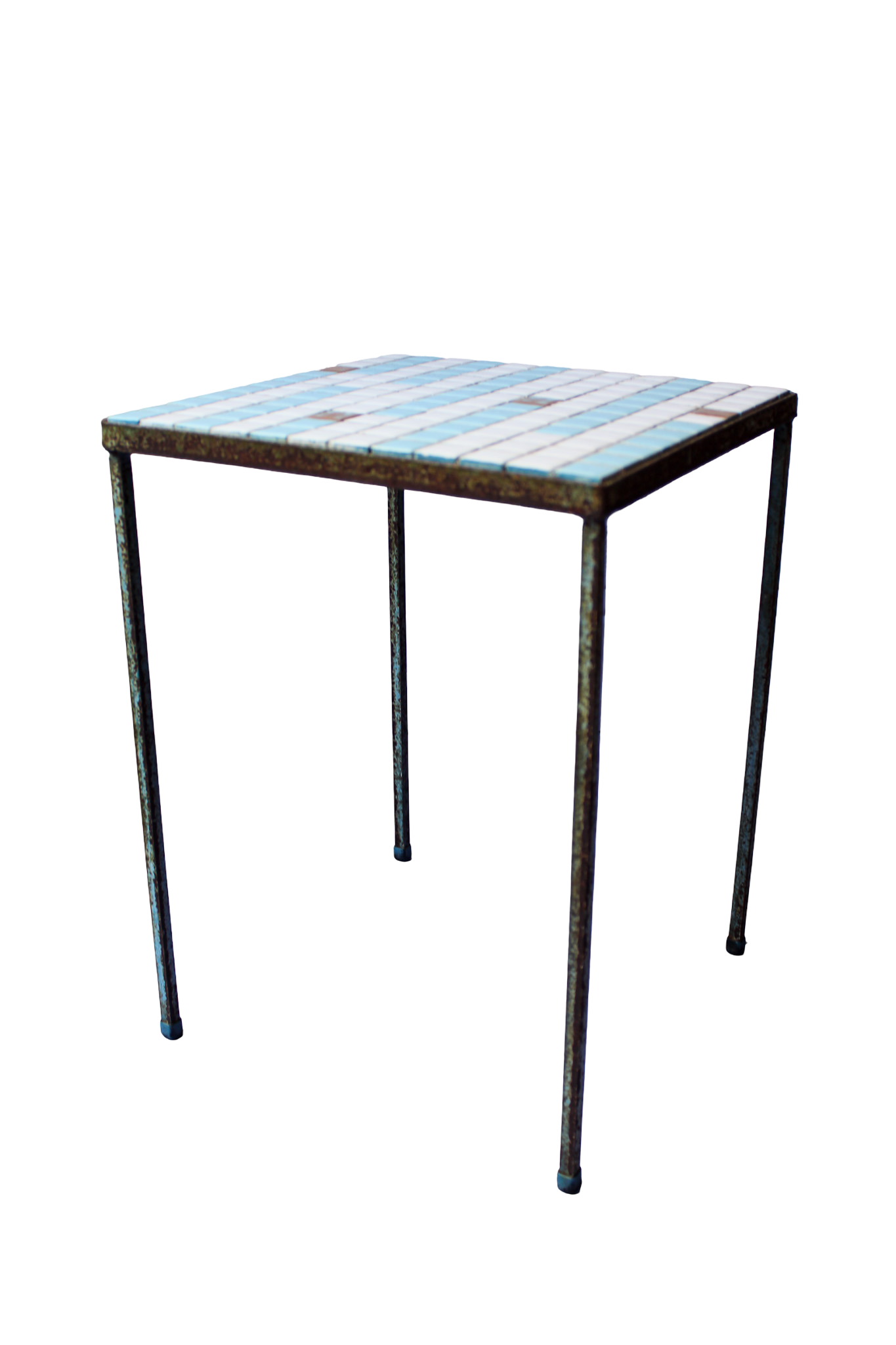 Blue and White Tile Top Mini Side Table