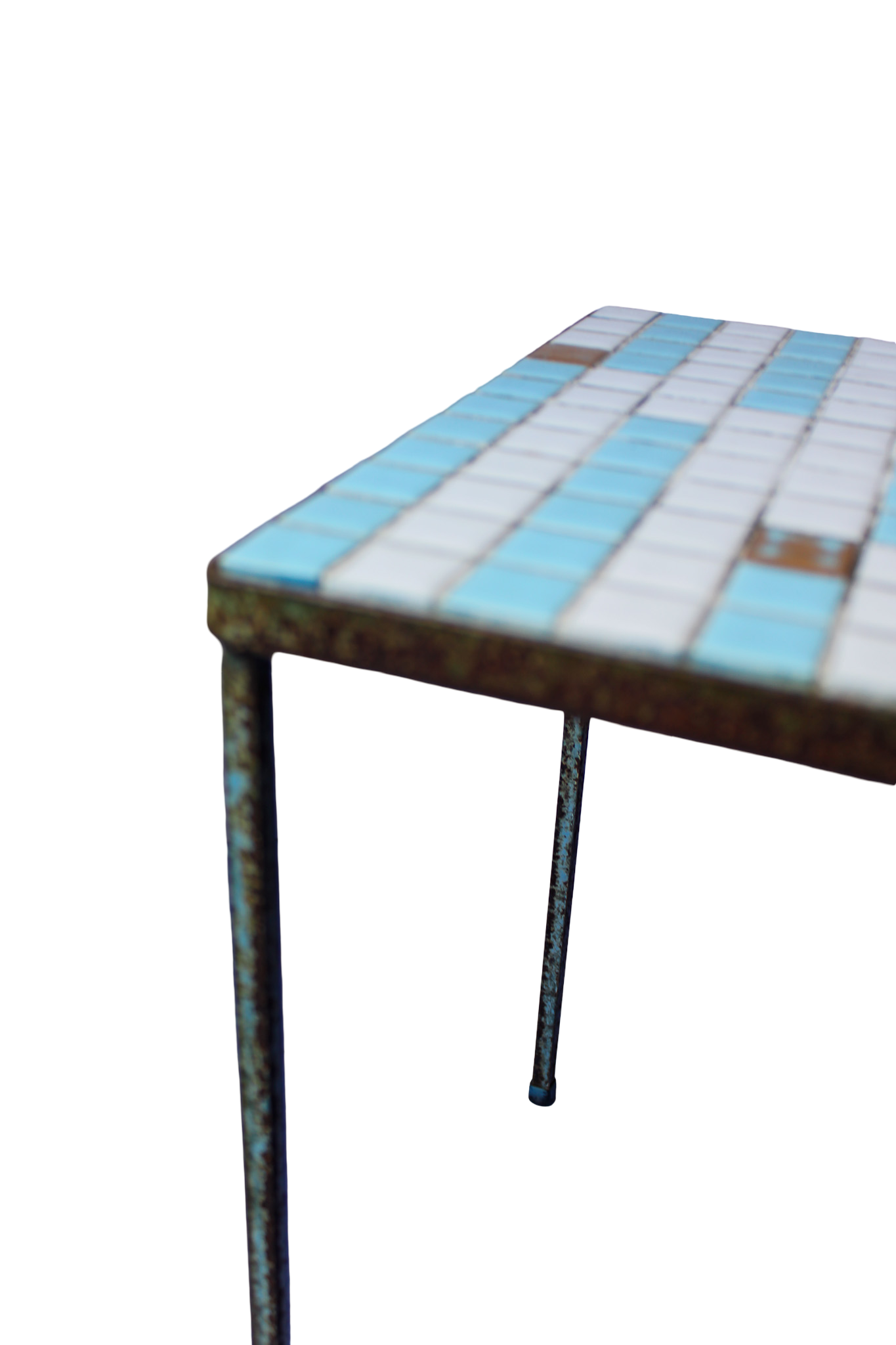Blue and White Tile Top Mini Side Table
