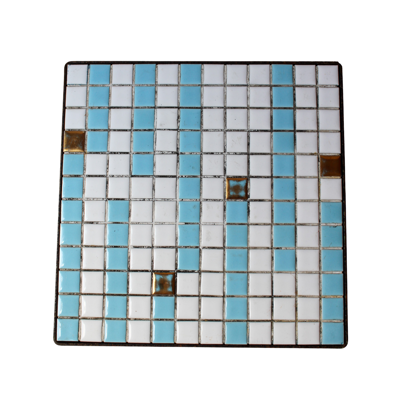 Blue and White Tile Top Mini Side Table