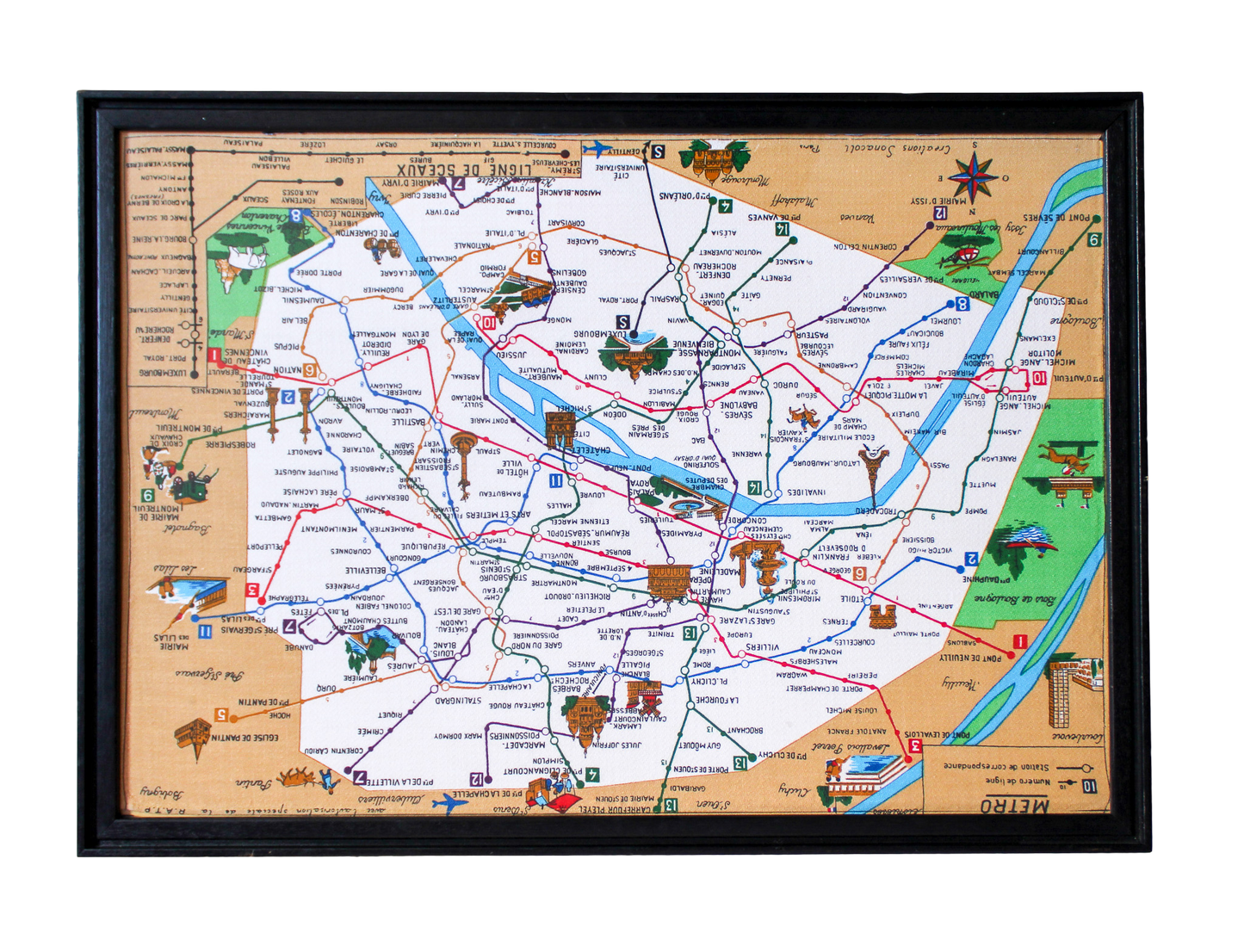 1970s Framed Paris Metro Map